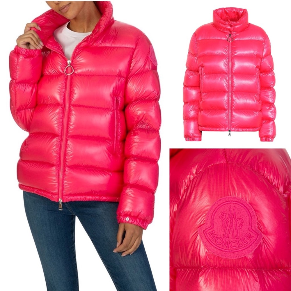 Moncler Hot Pink Quilted Down Puffer Jacket Puffer Coat Neon Pink Goose Down